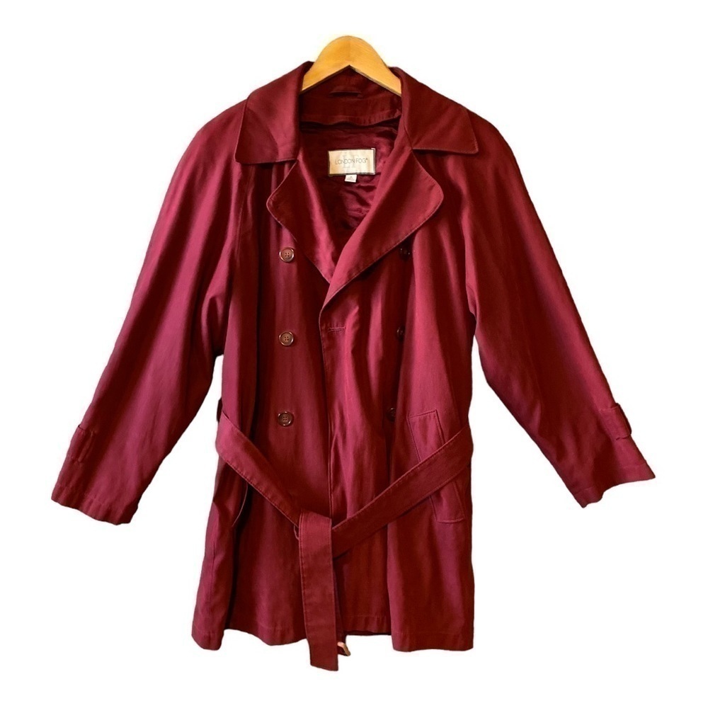 London Fog Belted Rain Trench Coat Burgundy Size Medium Petite